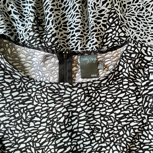 Gabby Skye Fit & Flare Dress. Light Blue & Black Geometric Print. Size 4 - Picture 6 of 10